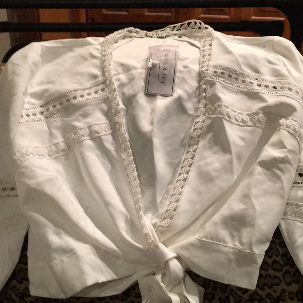 White Lace Tie-in-Front Blouse